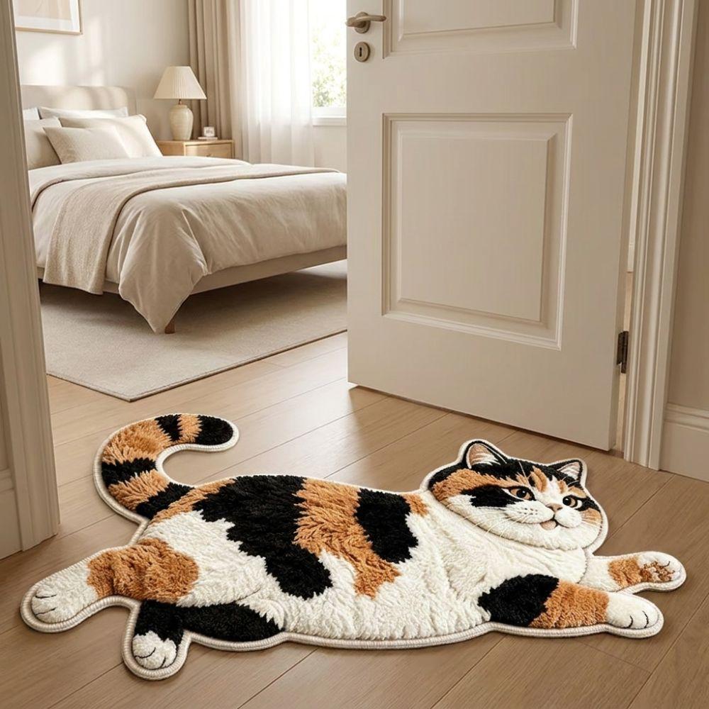 2D Cat-Shaped Area Rug Non-Slip Cartoon Carpet Cute Home Decor Carpet Living Rooms