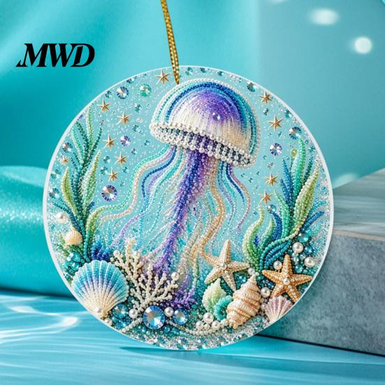 Ручная работа Серия «Море» Украшения Океанская тематика Жемчужное искусство Подвесное украшение, 2D Плоский Акрил Прибрежный Морская тематика Украшения для комнаты Ловец солнца