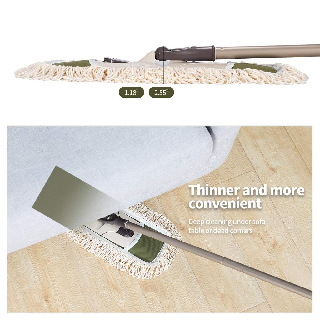 Eyliden Dust Mop with 2 Reusable Washable Pads One Touch Height Adjustable Wet Dry Mop for Floor Push Dust Mop - Replacement, Handle, &