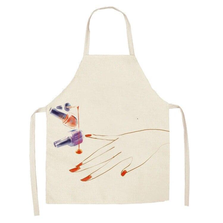 Sleeveless Linen Apron Men and Women Household Cleaning Tools Apron Nail Polish Ladies Perfume Printing Kitchen Apron