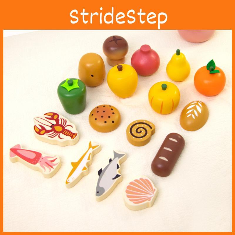 Simulation Boxed Wooden Fruit Bread Sea Food Vegetables Children Toys Set