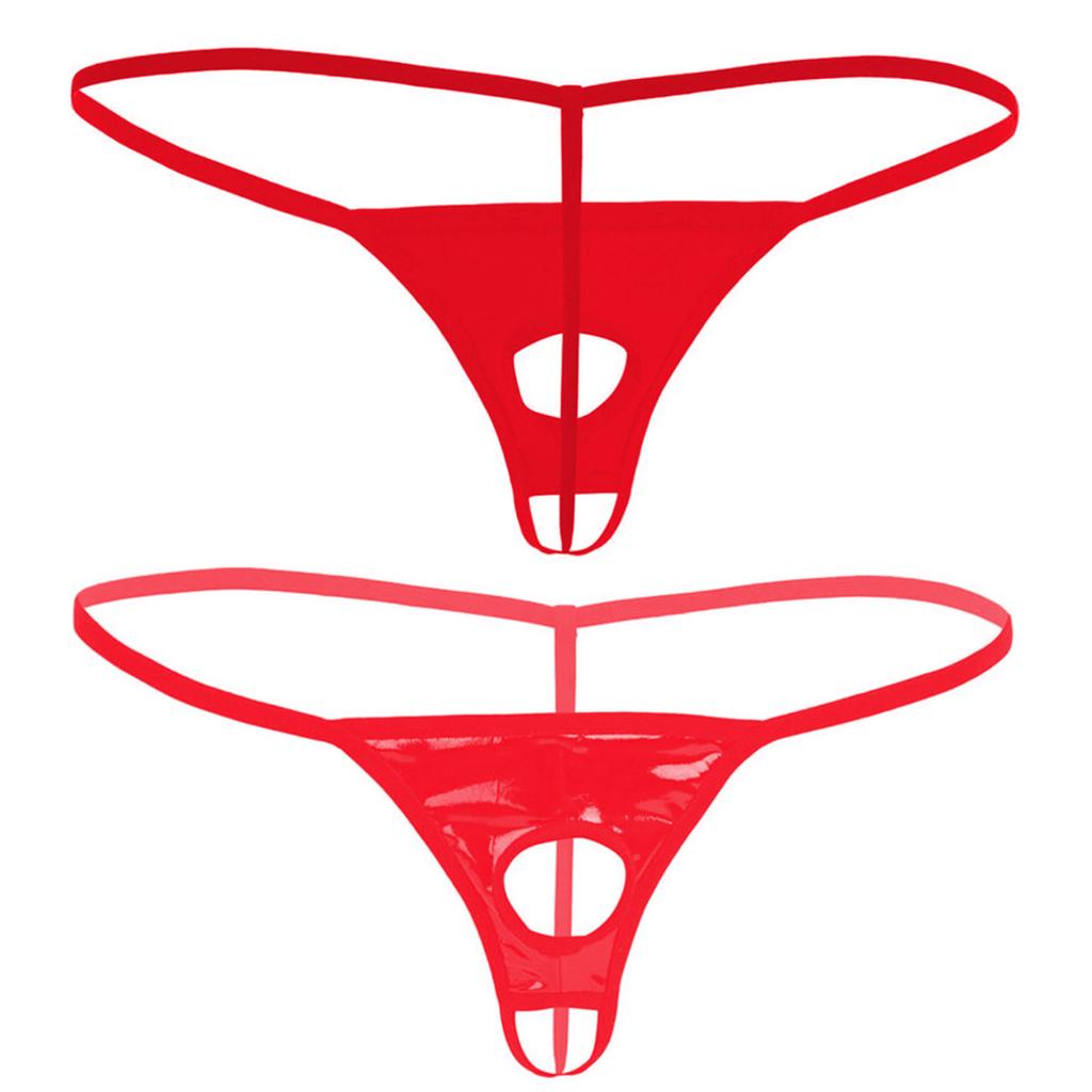 Men Lingerie Patent Leather G-string Bikini Underwear Briefs with Holes