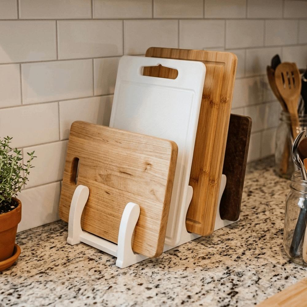 Large Capacity 4 Slots Pot Lid Holder Plastic Cutting Board Organizer for Kitchen
