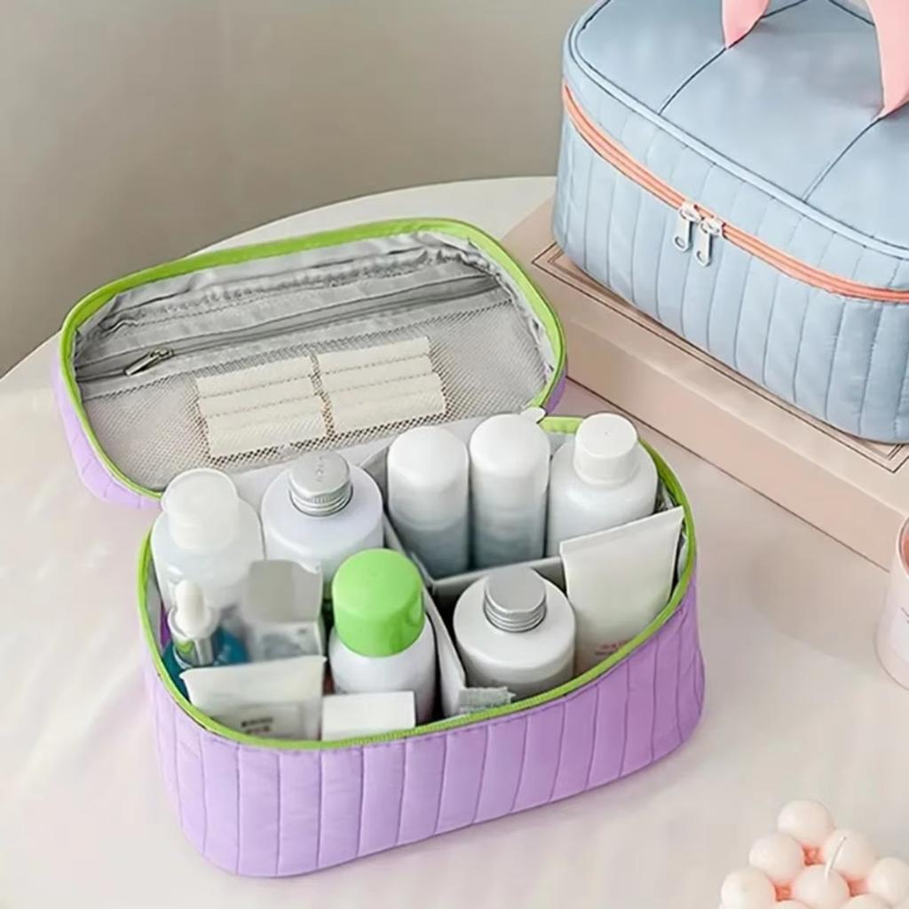 Многофункциональная косметичка большой вместимости, Простой квадратный органайзер для макияжа в контрастных цветах, Дорожная косметичка для женщин