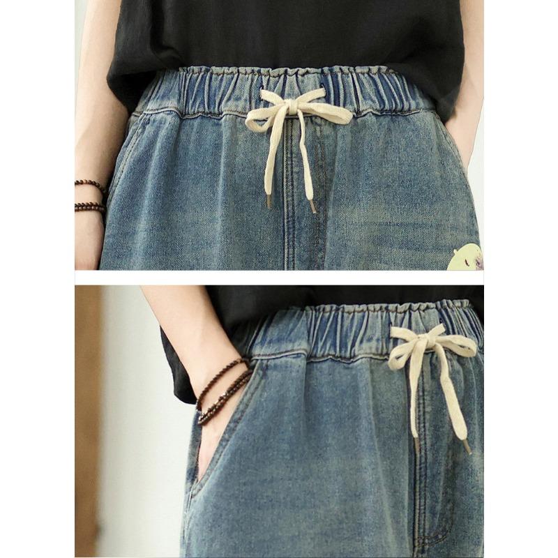 Dimanaf Большие размеры 2025 Женские брюки Летние свободные джинсы с высокой талией и принтом Шаровары с эластичной талией