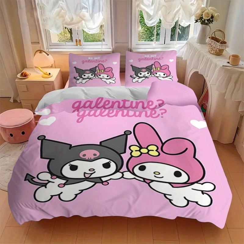 3 шт. Набор постельного белья My Melody, Kuromi, дышащий полиэстер, мягкое пододеяльник и 2 наволочки, подходит для всех сезонов, 082606b