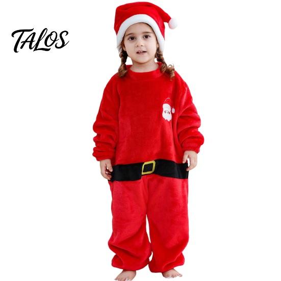Holiday Themed Baby Bodysuit Kids Christmas Flannel Onesie, Santa Claus Costume Pajamas for Boys Girls, Warm Party Sleepwear with Two Way Zipper,