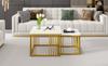 2-Piece Set of Square High-Gloss Marble-Look Coffee Tables, Nesting Tables with Golden Legs, 60*60*45cm and 45*45*40cm, Versatile