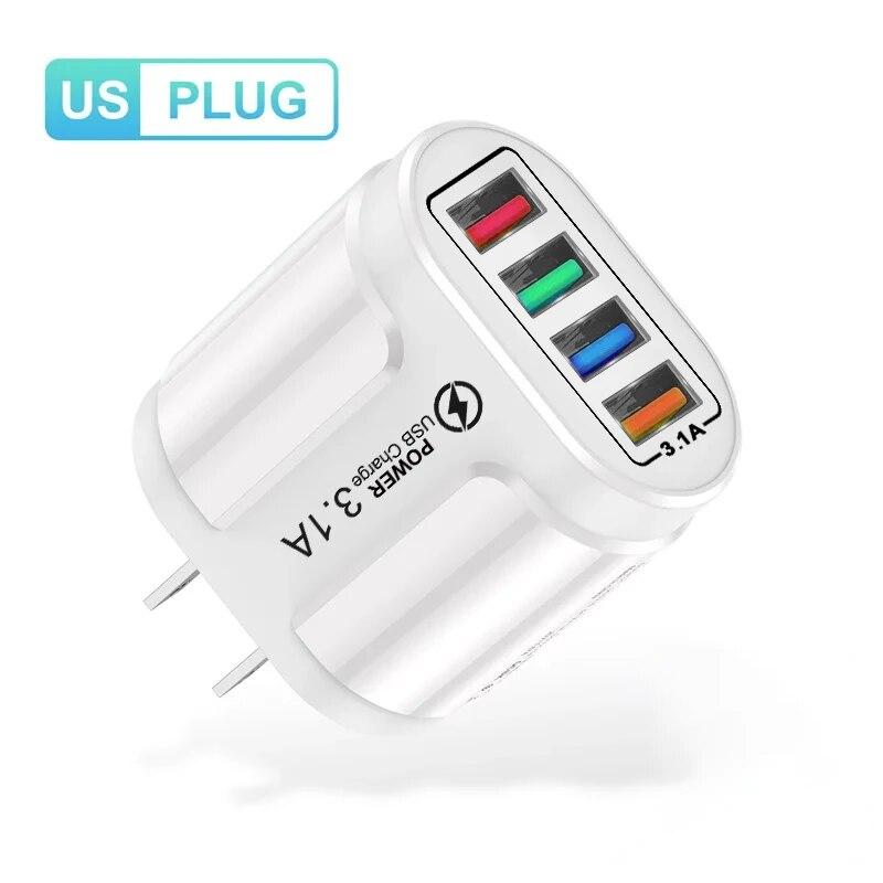3.1A 4-портовое USB-зарядное устройство, быстрое зарядное устройство для мобильного телефона, зарядное устройство для Samsung iPhone Xiaomi Oppo Qucik, адаптер питания