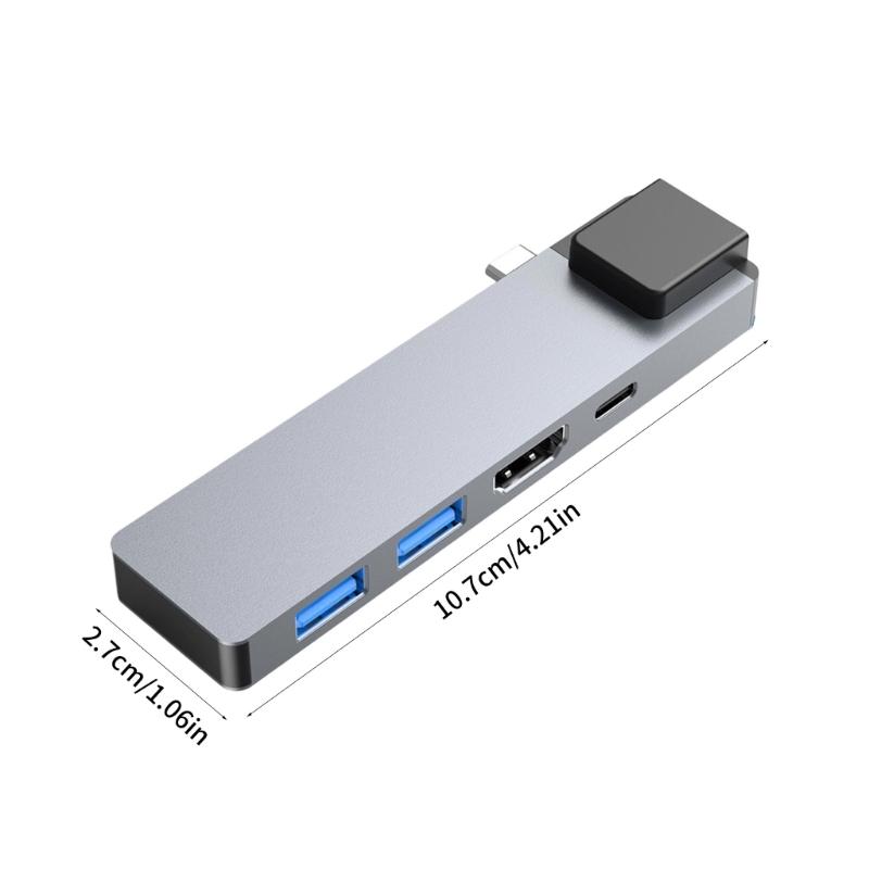 Aluminum Alloys Multiports USB C Adapters Supports PD100W Charging HDTV 4K30Hz Display For Laptop