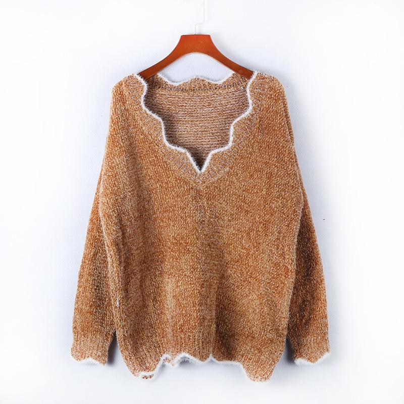 Пуловер с V-образным вырезом, теплый мягкий тканевый милый пуловер, разноцветная трикотажная базовая рубашка, женская повседневная рубашка с длинными рукавами, осень-зима