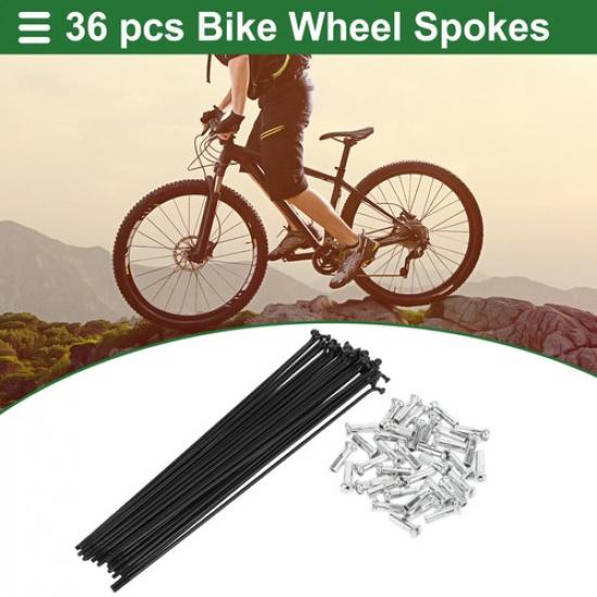 1 Set 14G 187mm Length Bicycle Spokes Nipple Carbon Steel Black Universal
