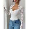 Women S Lace Splicing Knit Long Sleeve Slim Fit T Shirt