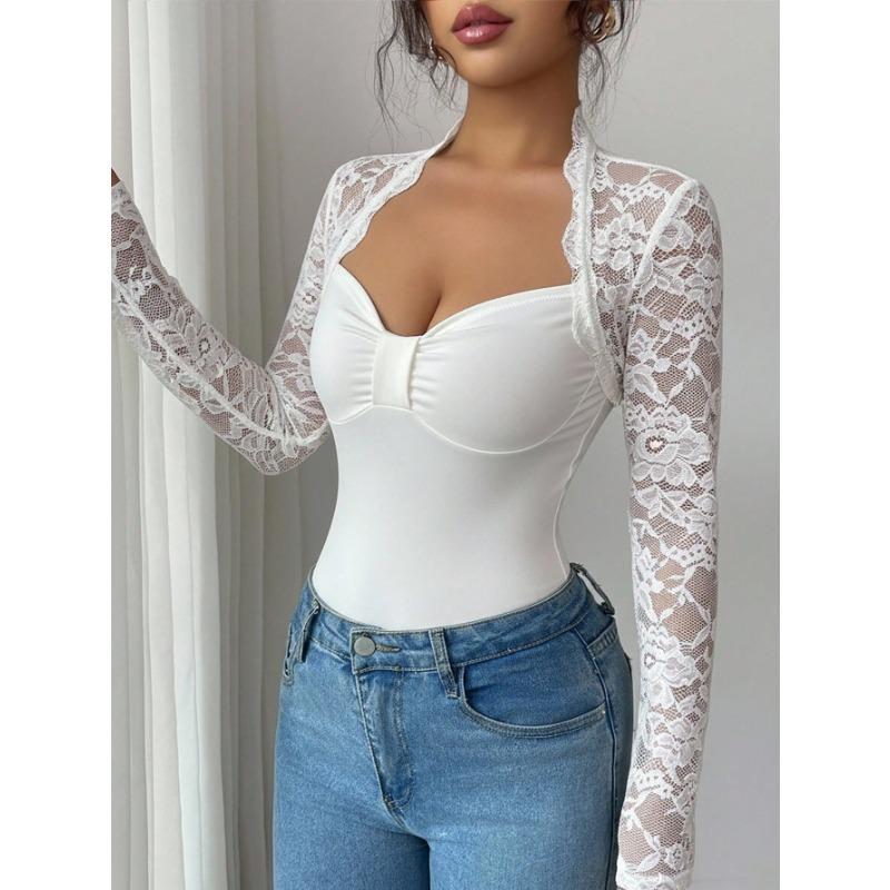 Women S Lace Splicing Knit Long Sleeve Slim Fit T Shirt