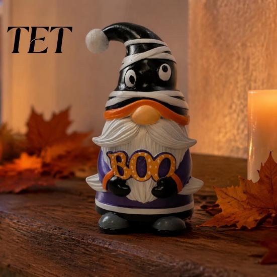 Spooky Pumpkin Elf Decor Halloween Gnome Ornament, Resin Faceless Figurine, Unique Ornaments Sculptures for Home Indoor Outdoor Party Dwarf Figurine