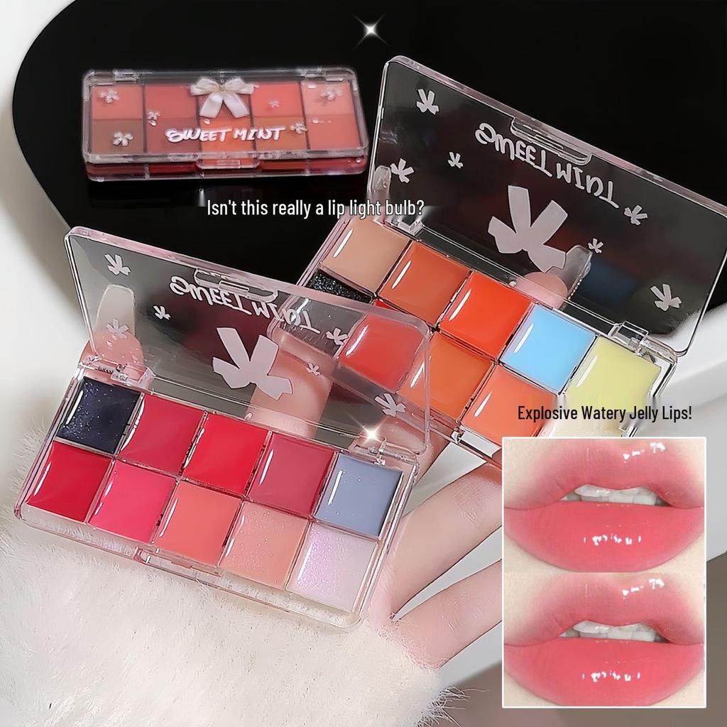 Сладкая мята Палитра из десяти цветов гелевой помады: Натуральный, Несмазывающийся, Зеркальный Глянцевый Блеск для Губ.