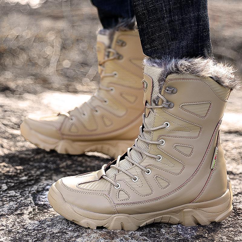 Мужские военные ботинки больших размеров, уличные, с флисовой подкладкой, теплые, высокие, армейские ботинки, зимние модные ботинки для снегоходов, походные ботинки