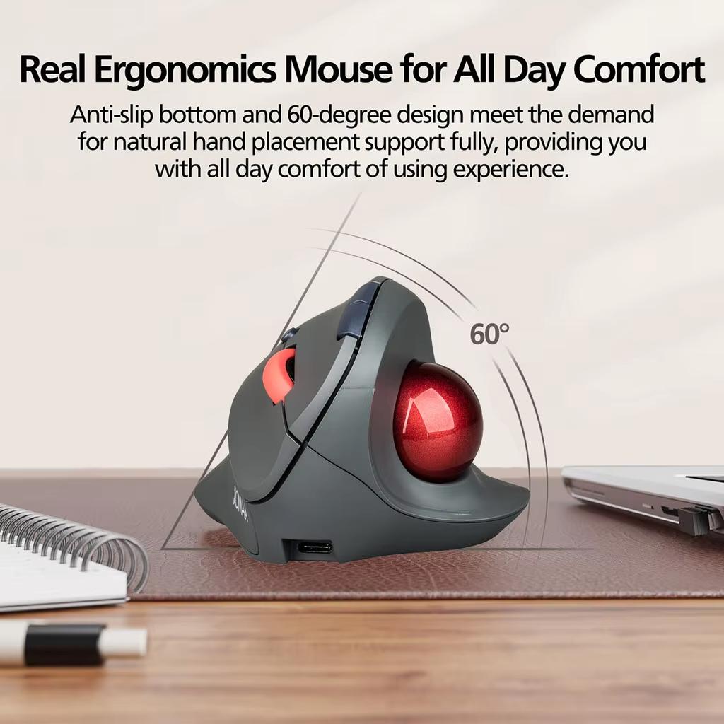 Ergonomic Vertical Trackball Mouse, JOMAA, Dual-Mode Wireless (2.4G/Bluetooth 5.0), Rechargeable, Medium Size