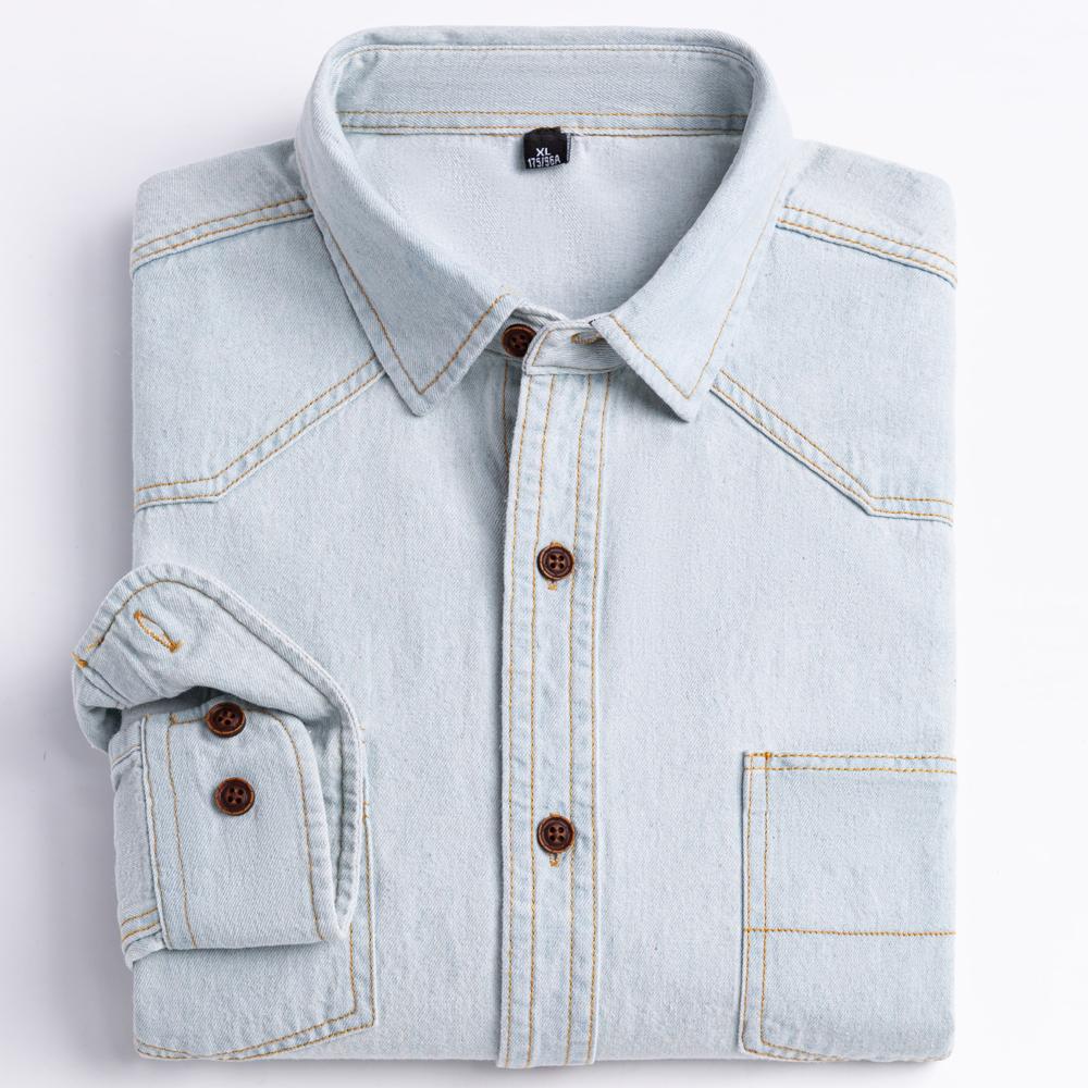 Man 100% Cotton Western Denim Pocket Shirt Long Sleeve Standard-fit Comfort Durability Soft Casual Washed Durability Work Shirts