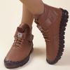 Женские кожаные ботильоны больших размеров Осень/Зима 2024, круглый носок, плоский каблук, стиль на липучке