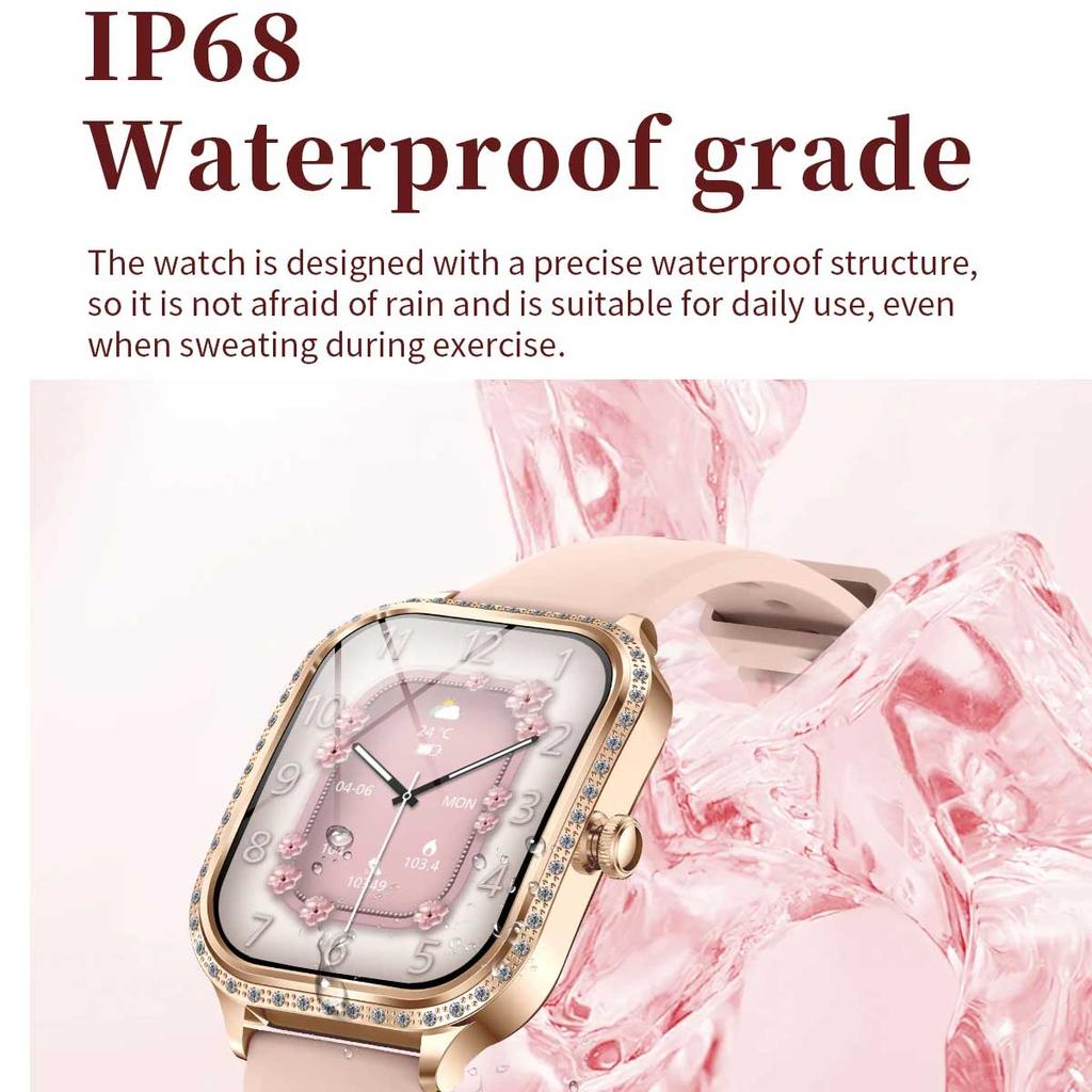 Новые модные женские умные часы с пульсометром 1,75 дюйма 240*296 HD экран часы с бриллиантами Bluetooth звонок водонепроницаемые умные часы для женщин