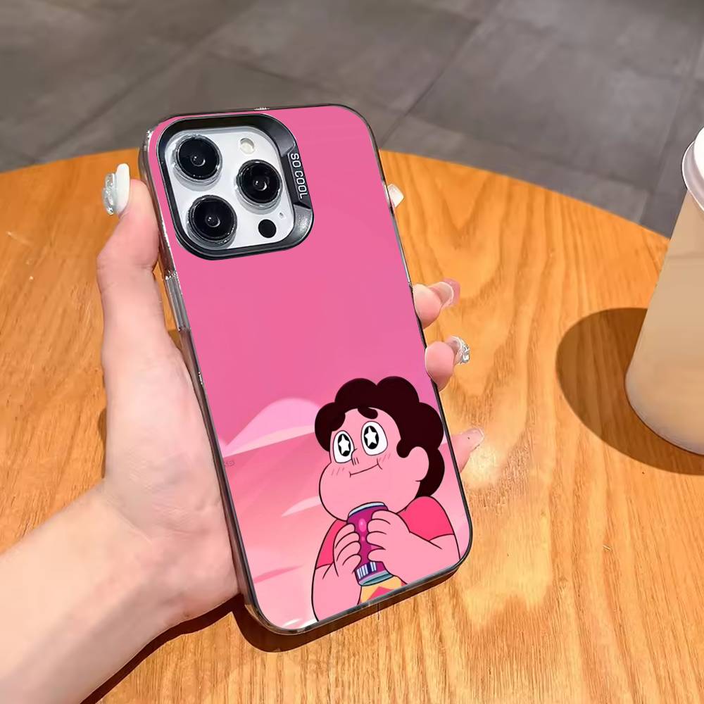 Мультяшный теплый чехол для телефона S-Steven U-Universe для iPhone17,16,15,14,13,12,11,Pro,MAX Белый матовый противоударный чехол