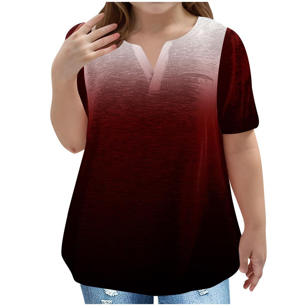 Children's Plus-size T-shirt Gradient Casual Fashion V-neck Short-sleeved Pocket Top