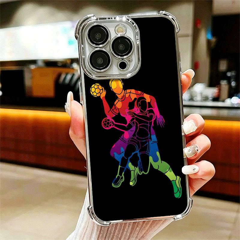 Handball Sport Plating Phone Case For Iphone 16 17 Pro Max Air 16E 14 15 Plus 12 13 Mini Anti-Fall Airabag Cover