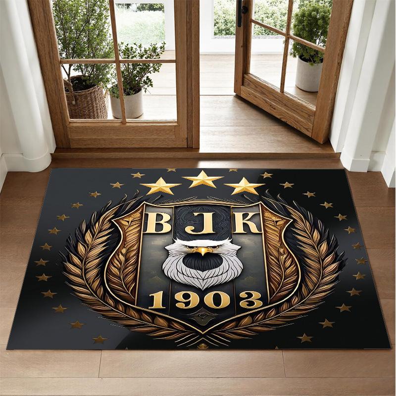 Beşiktaş FC Design Crystal Velvet Rug Soft Decorative Mat for Bedroom Entrance