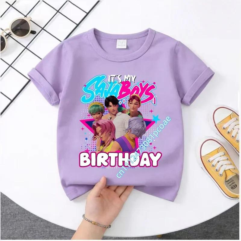 2026 Новая K-POP Saja Boys Принт Короткий Рукав Весенняя Семейная Одежда для Мальчиков и Девочек Милая Хлопковая Футболка для Мальчиков и Девочек