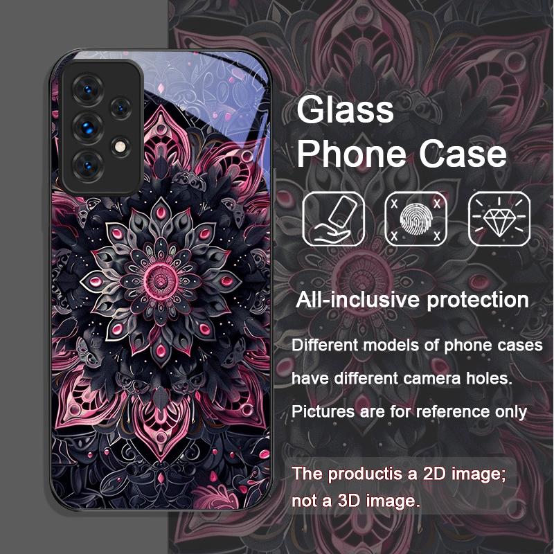 Чехол из закаленного стекла с винтажным узором «Мандала Цветок Лотоса» для Samsung Galaxy A56 A72 A55 A54 A53 A52 A36 A15 A14 A13