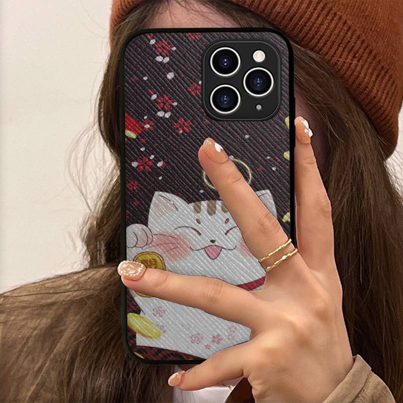 Чехол для телефона Lucky Cat, жесткий кожаный чехол для iPhone 11 12 13 Mini Pro Max 8 7 Plus SE 2020 X XR XS Coque