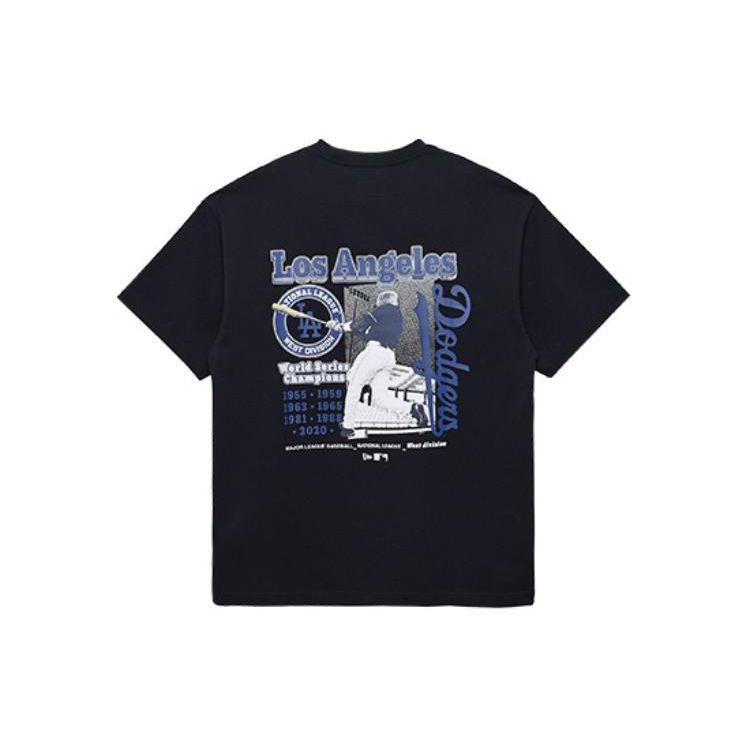 New Era SS24 MLB Los Angeles Dodgers Футболка с принтом букв NY, с круглым вырезом, с коротким рукавом, унисекс, черная 14187402