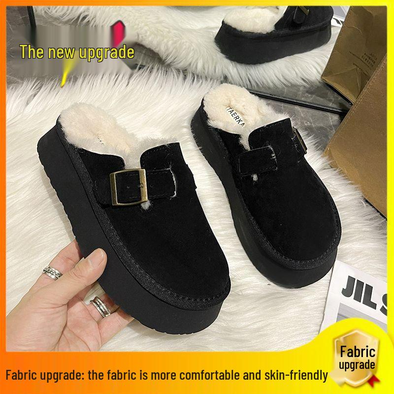 2025 Women's Velvet Warm Birkenstock Clogs - Toe Cap, Thick Sole, Black/Brown