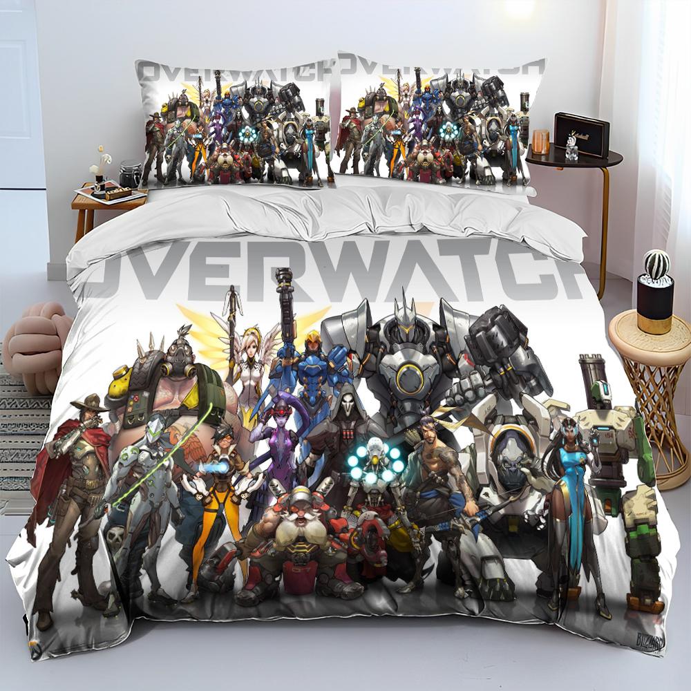 3D OW Overwatch Game Gamer DVA Одеяло Комплект постельного белья, пододеяльник Постельный комплект Одеяло Чехол Наволочка, Комплект постельного белья размера King Queen Size для детей