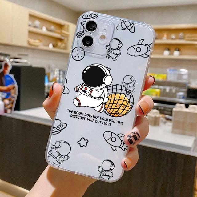 Чехол с милым мультяшным астронавтом для iPhone 14 11 12 Pro 13 Pro Max XR XS X 6s 7 8 Plus SE 2020 13 Mini Роскошный противоударный прозрачный чехол