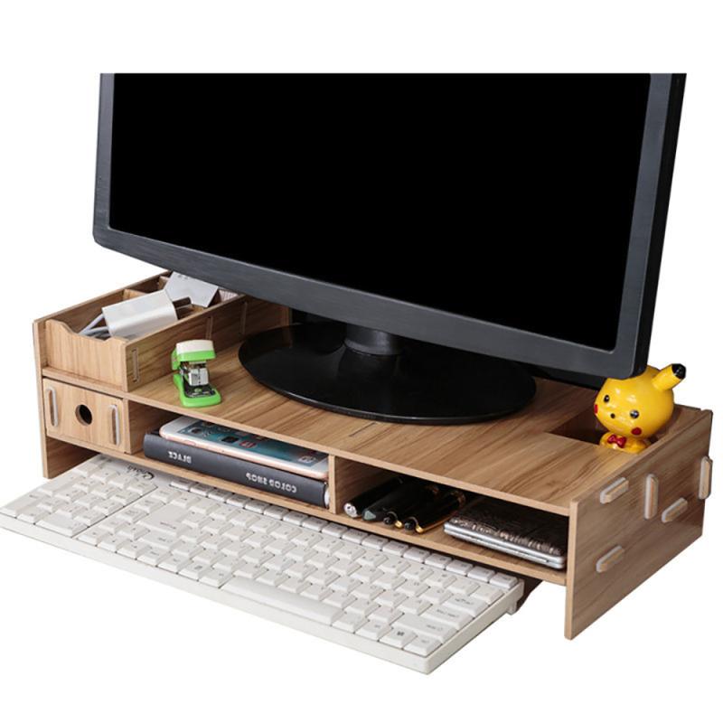 Wooden Monitor Holder Bracket Computer Stand Desktop Storage Shelf Laptop Stand Screen Rack Desk PC Riser Organizer 49*20*11.5cm
