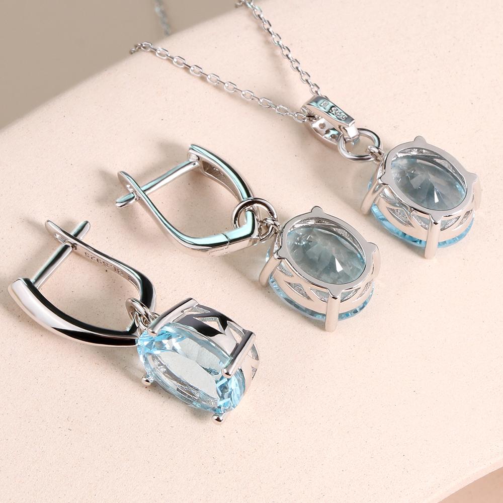 Элегантные серьги-капли с натуральным небесно-голубым топазом, ожерелье из стерлингового серебра 925 пробы, ювелирный бутик, подарок на юбилей, банкет