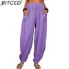 BITCED Women's Fashion Casual Solid Color Print Pants & Capris