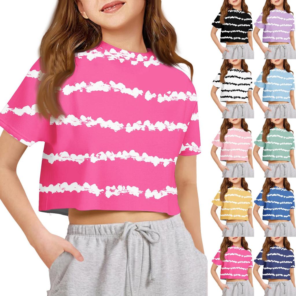 Футболка для детей для мальчиков и девочек с принтом, цветная, с открытым пупком, короткий рукав, свободный крой, пуловер, топы
