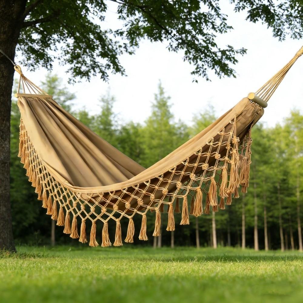 Tassel Camping Hammock Bohemian Style Garden Swing Hammock Durable Double Hammock Balcony