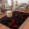 Large Red Black 3D Geometric Square Velvet Mat Plush Machine Washable Floor Mat Living Room Bedroom Corridor Modern Minimalist