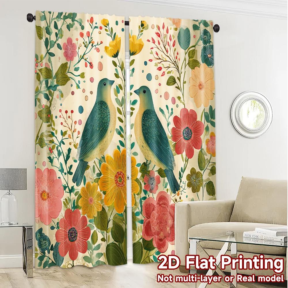 2D Flat Printing,JIT 2pcs, Curtains (Without Rod) Floral Harmony Chic Fashionable Curtains Versatile 100% Polyester Curtains