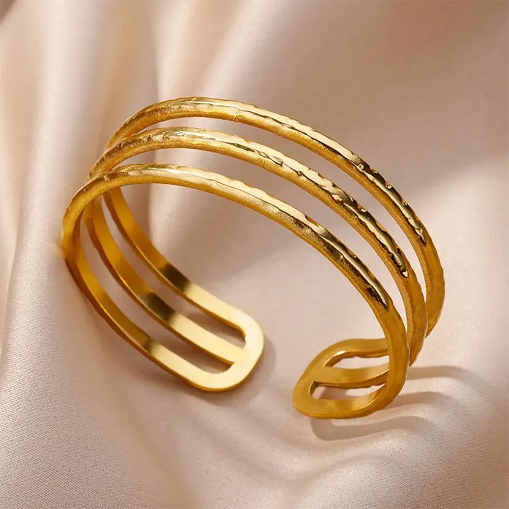 Stainless Steel Wide Bangles for Women Luxury Gold Color Chunky Flower Cuff Bangle Bracelet Femme Vintage Wedding Jewelry Gifts