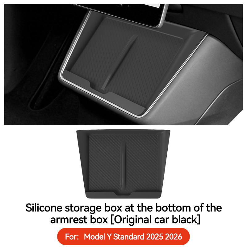 YZ for Tesla Model Y Standard RWD 2025 2026 TPE Under Central Control Storage Box TPE with Lid Tidying Organizer Car Accessorie