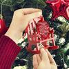Christmas Mini Wooden Red Decorative Rocking Chair Ornament Decorations Holiday Xmas Tree Hanging Pendant Craft Gift