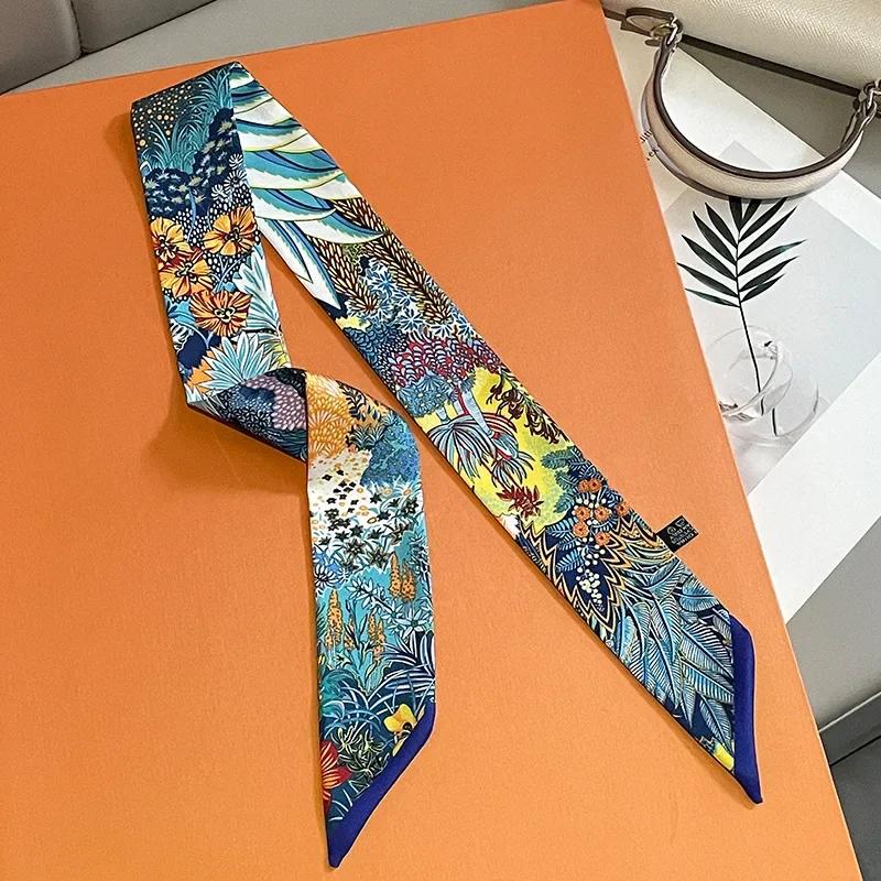 Женский узкий тонкий шарф с принтом лошади, длинный ленточный шарф, ручка для сумки, многофункциональный декоративный шейный платок, резинка для волос