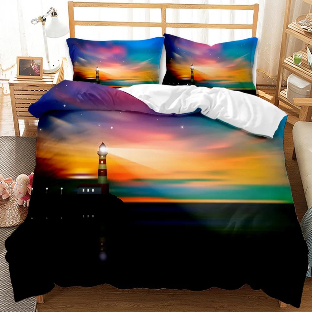 Пододеяльник Lighthouse Ocean, пододеяльник Nautical, покрывало Sunset Nature Double Queen King Size, комплект постельного белья из полиэстера