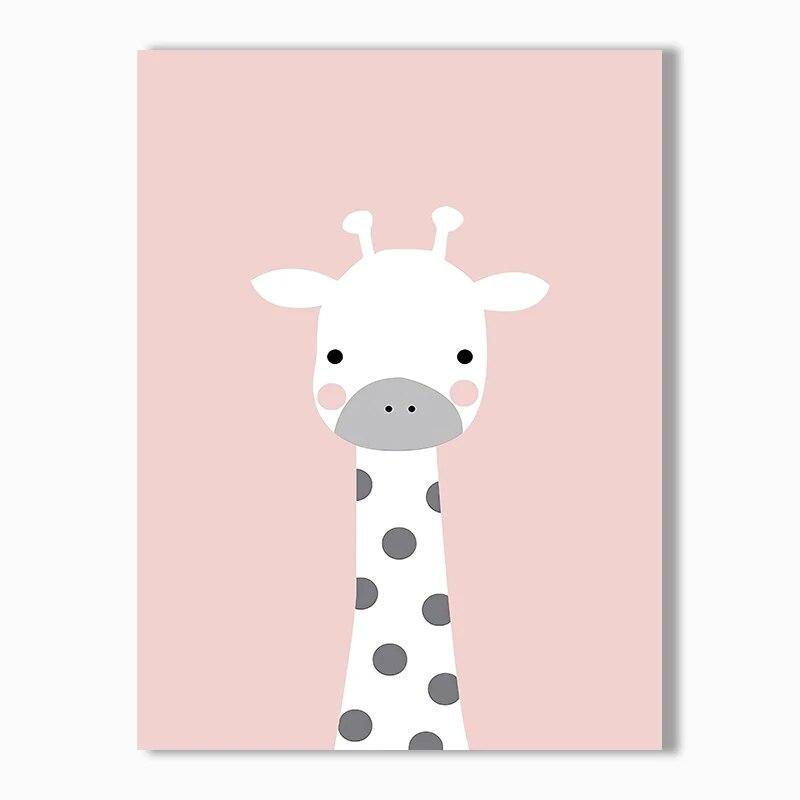 Cute Simple Cartoon Pink Love Bunny Giraffe Stars Nordic Canvas Picture Print Wall Art Poster Decor For Nursery Baby Girls Room