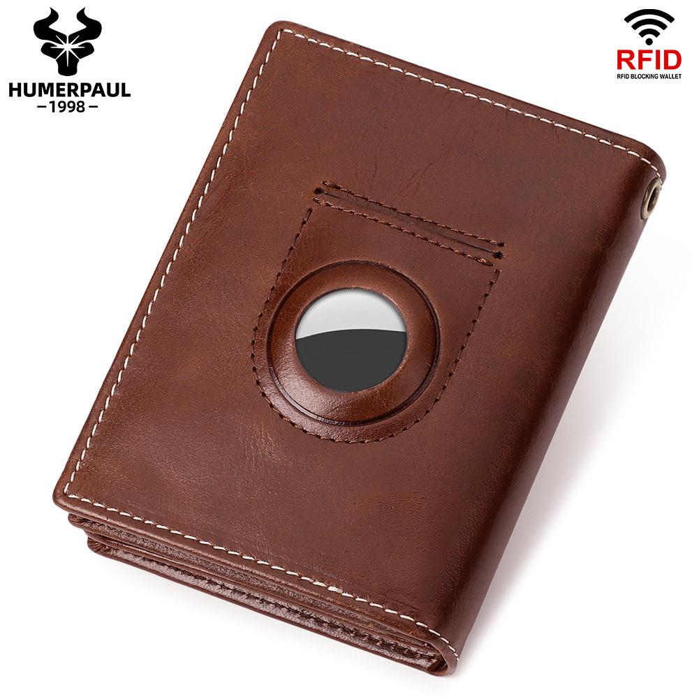 Humerpaul Genuine Leather Men Wallet Rfid Slim Card Holder with Anti-lost Pocket